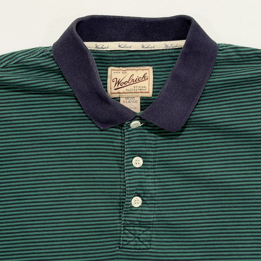 Vintage 90s Woolrich Green Short Sleeve Polo Shirt Men’s XL Striped Cotton